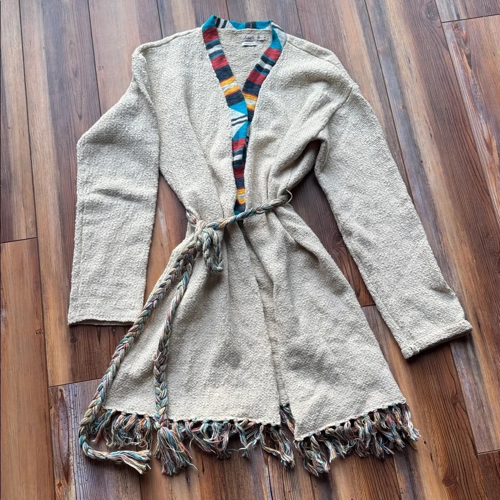 Faherty Organic Cotton Belted Fringe Duster Cardigan XS/S Coastal Boho - Picture 5 of 9